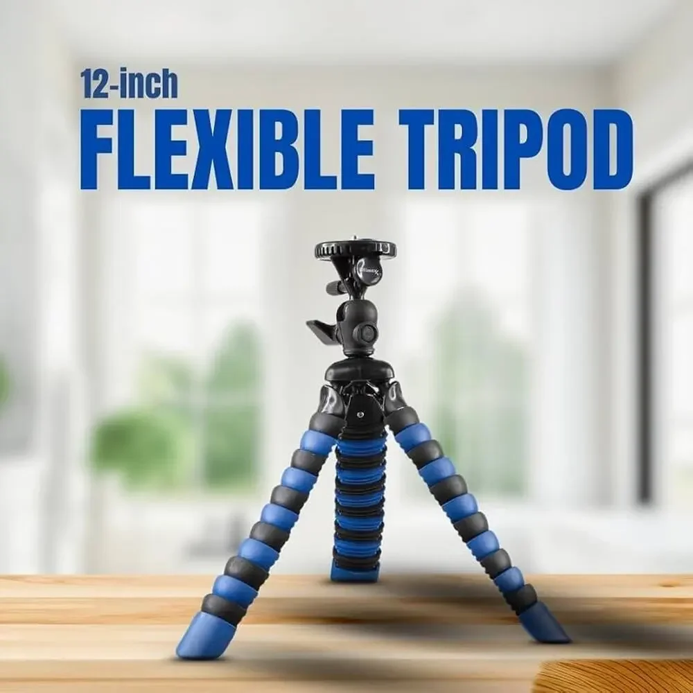 Flexible Leg Mini Table-Top Camera Tripod w/ Ball Head & Bubble Level Black/Blue
